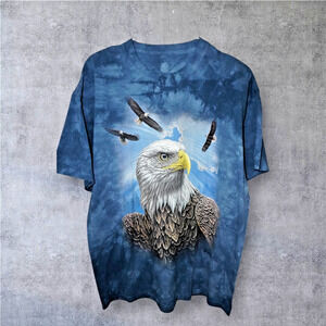 The Mountain Bald Eagle Nature Graphic Tee Shirt Blue Tie Dye USA – Size L